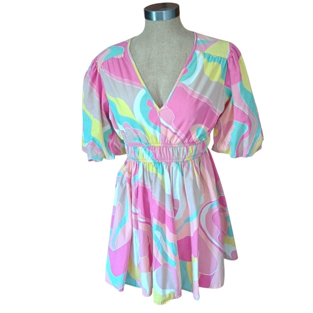 Billabong Sincerely Jules Dress Sz M Sundress Short Sleeve Colorful Boho Chic